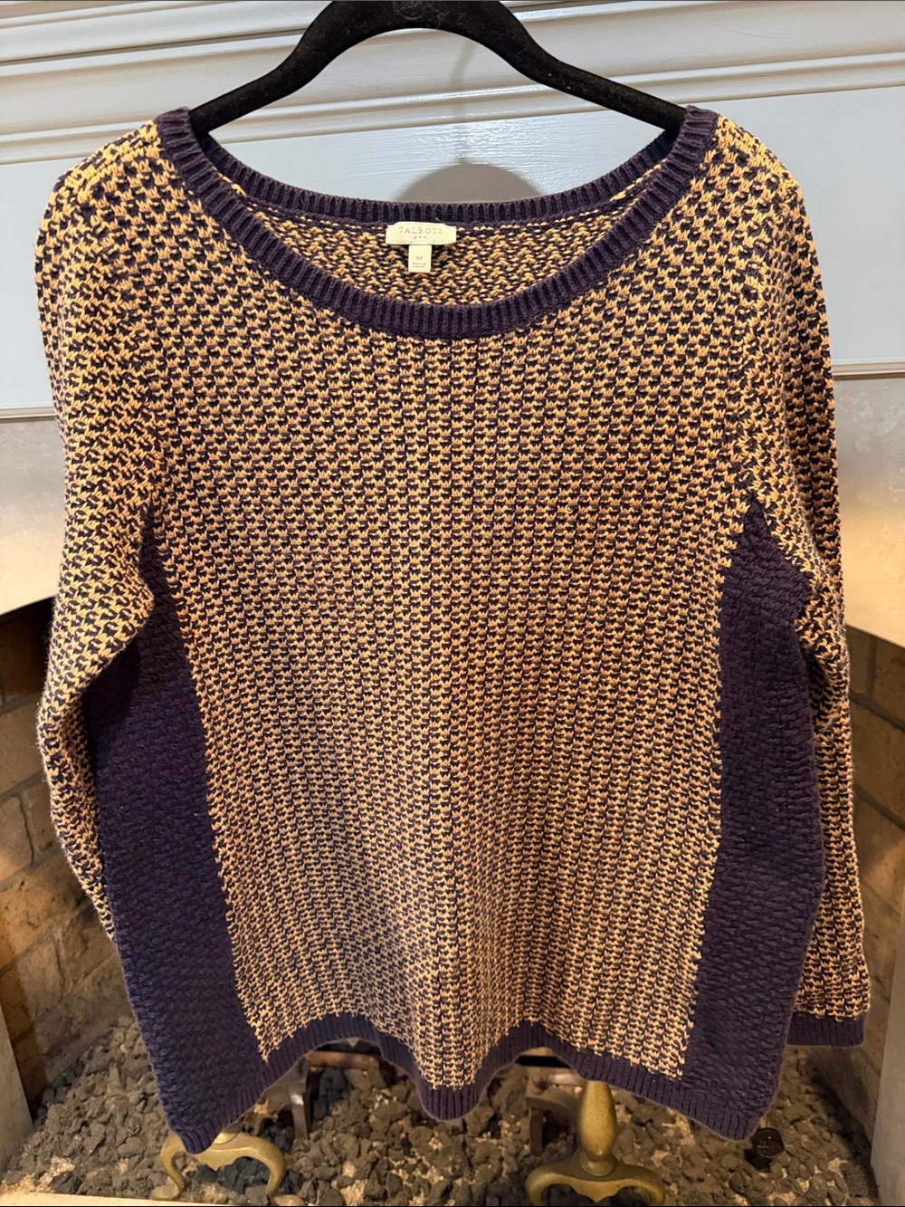 Talbots Navy and Camel Textured Crewneck Sweater size medium